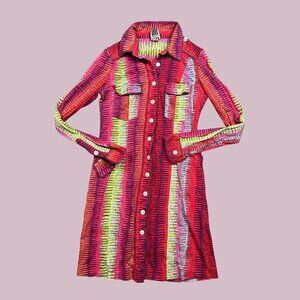 Scanty Colorful Bright Graphic Cotton Collared Dress Women's Size Small